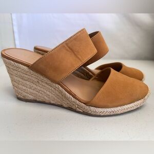 Franco Sarto Tan Leather Espadrille Wedge Sandals Size 9.5